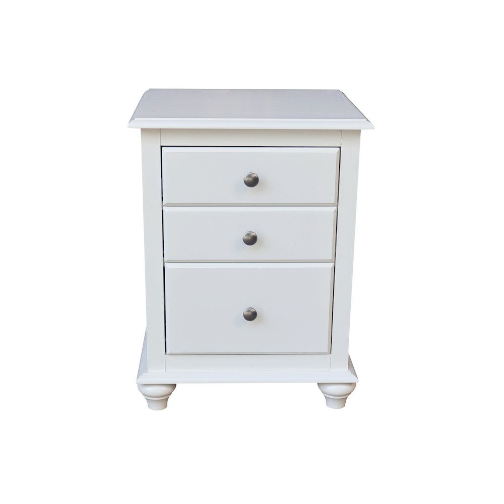 Solid Wood 3-Drawer Nightstand, Classic White Bedside Table with Tiered Storage. Picture 1