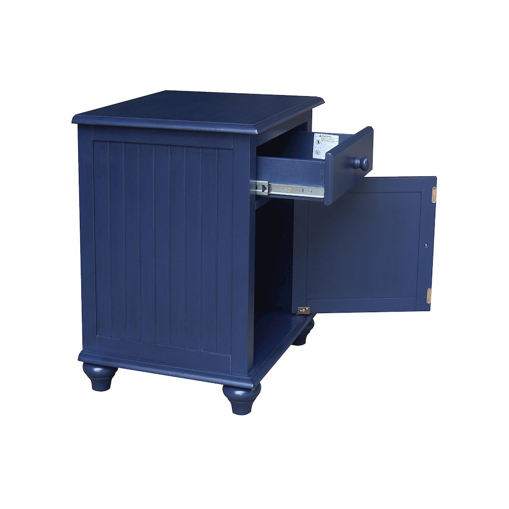 Solid Wood Nightstand with Storage Cabinet, Modern Denim Blue Bedside Table. Picture 9