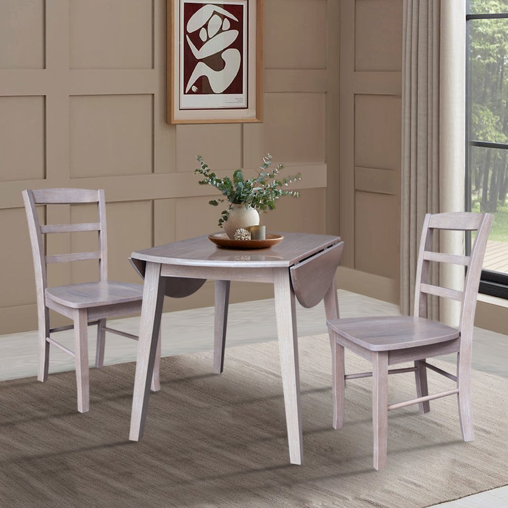 42" Round Dual Drop Leaf Dining Table with 2 Chairs. Picture 4
