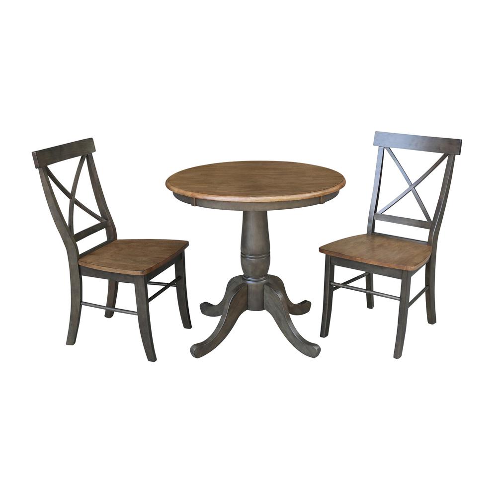 30" Round Top Pedestal Table With 2 X-Back Chairs - 3 Piece Set. Picture 1