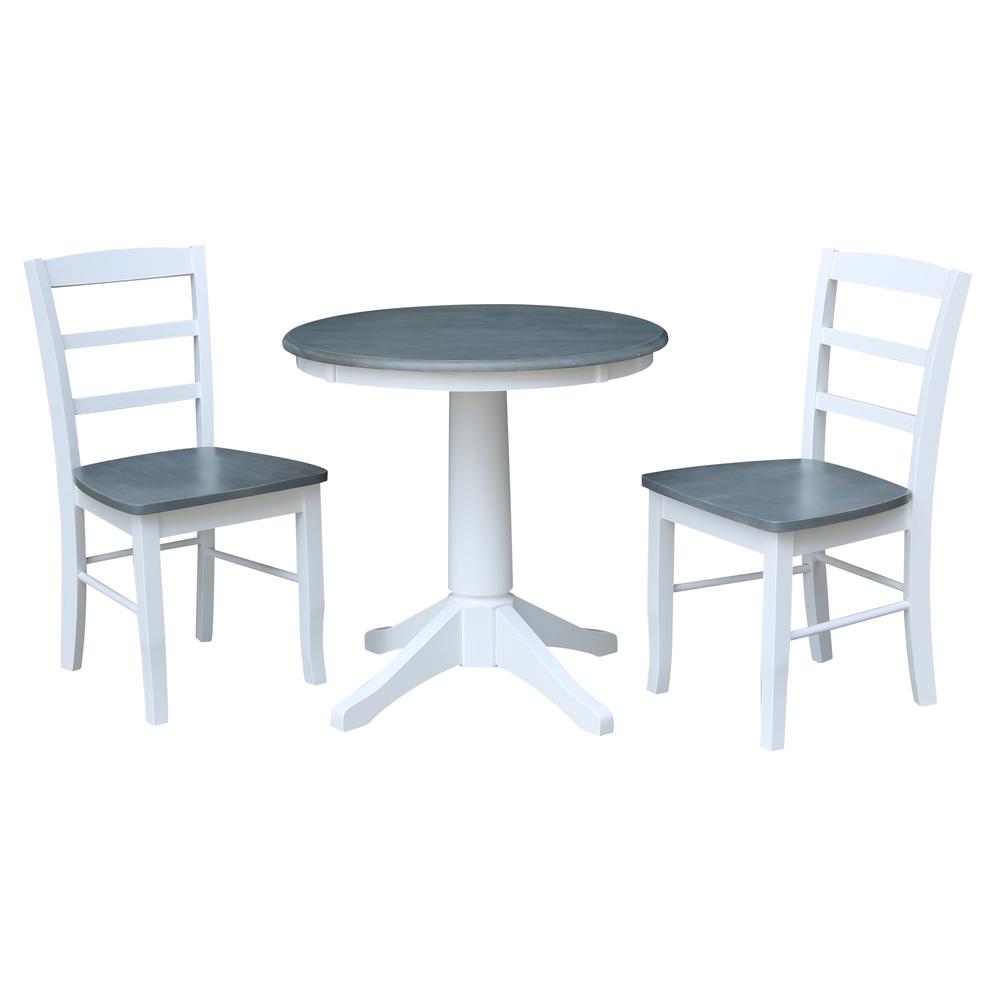 30" Round Pedestal Dining Table with 2 Madrid Ladderback Chairs. Picture 2