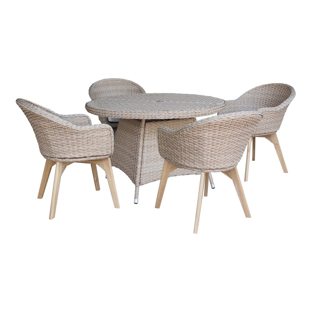 Outdoor 5 Piece Wicker Patio Furniture Set with a Round Table and 4 Chairs. Picture 1
