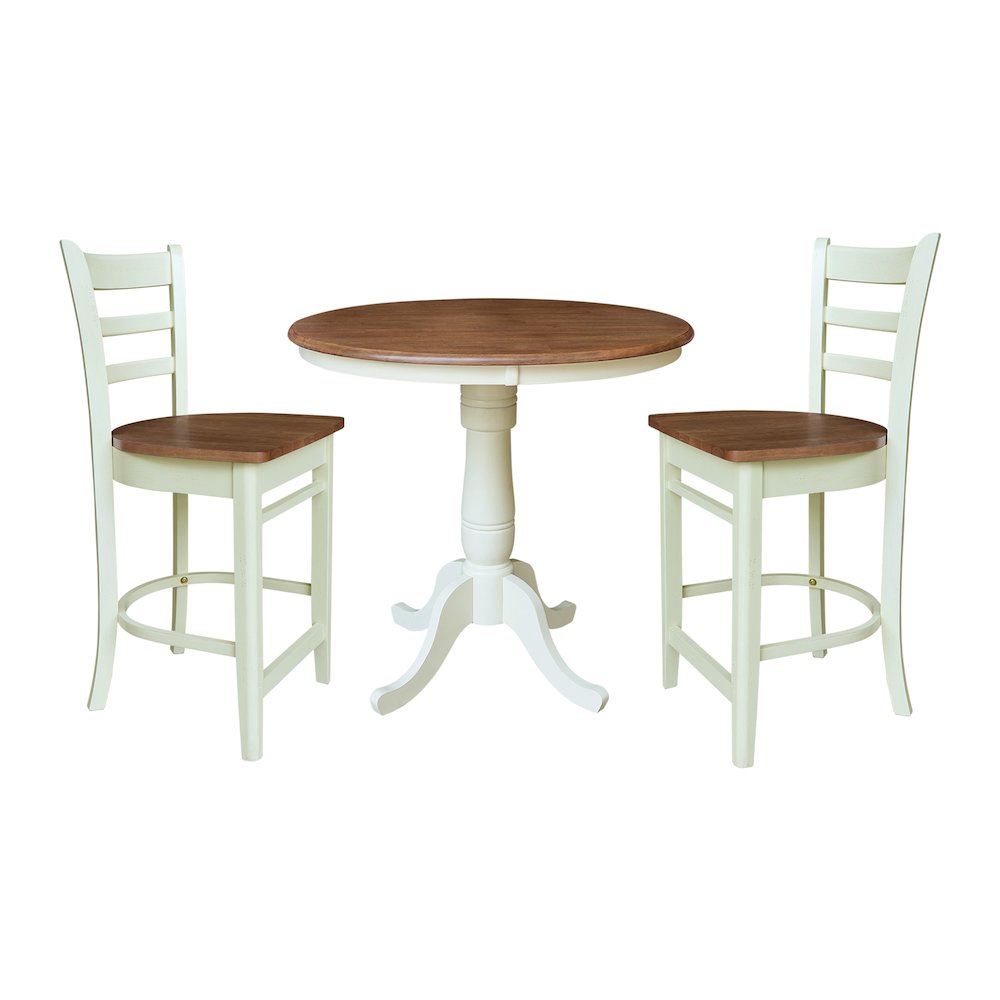 36" Round Pedestal Gathering Height Table With 2 Emily Counter Height Stools. Picture 1