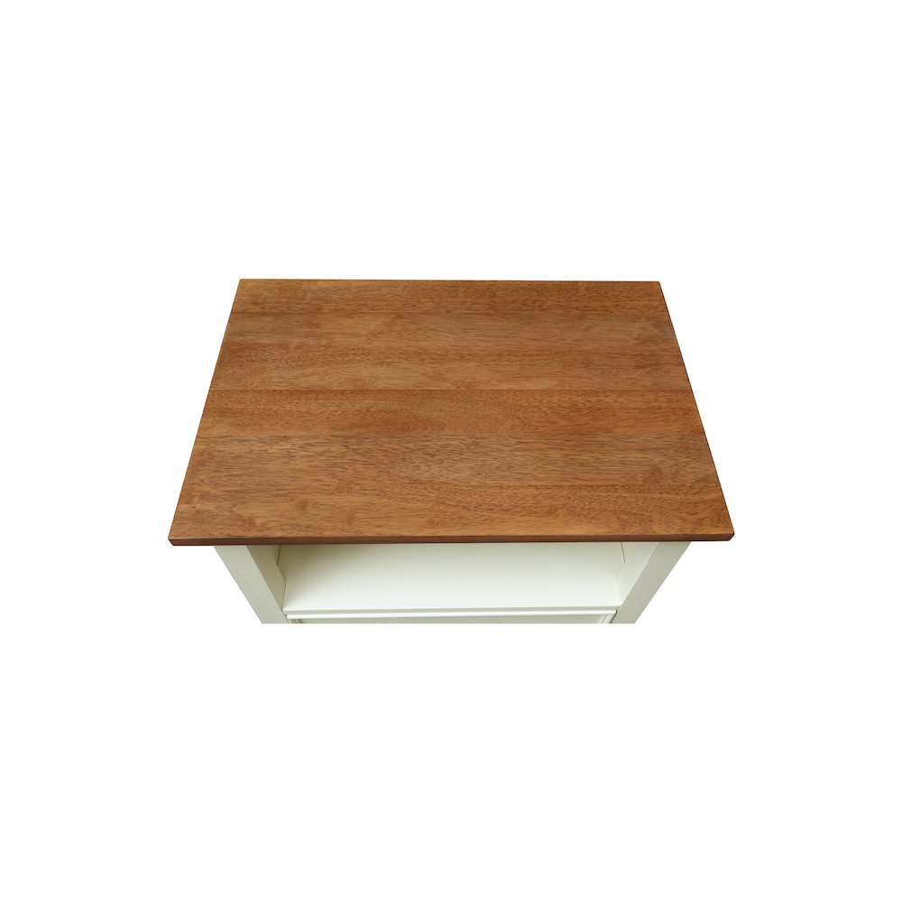 Solid Wood 1-Drawer Nightstand, Hickory and Shell Two-Tone Bedside Table. Picture 10