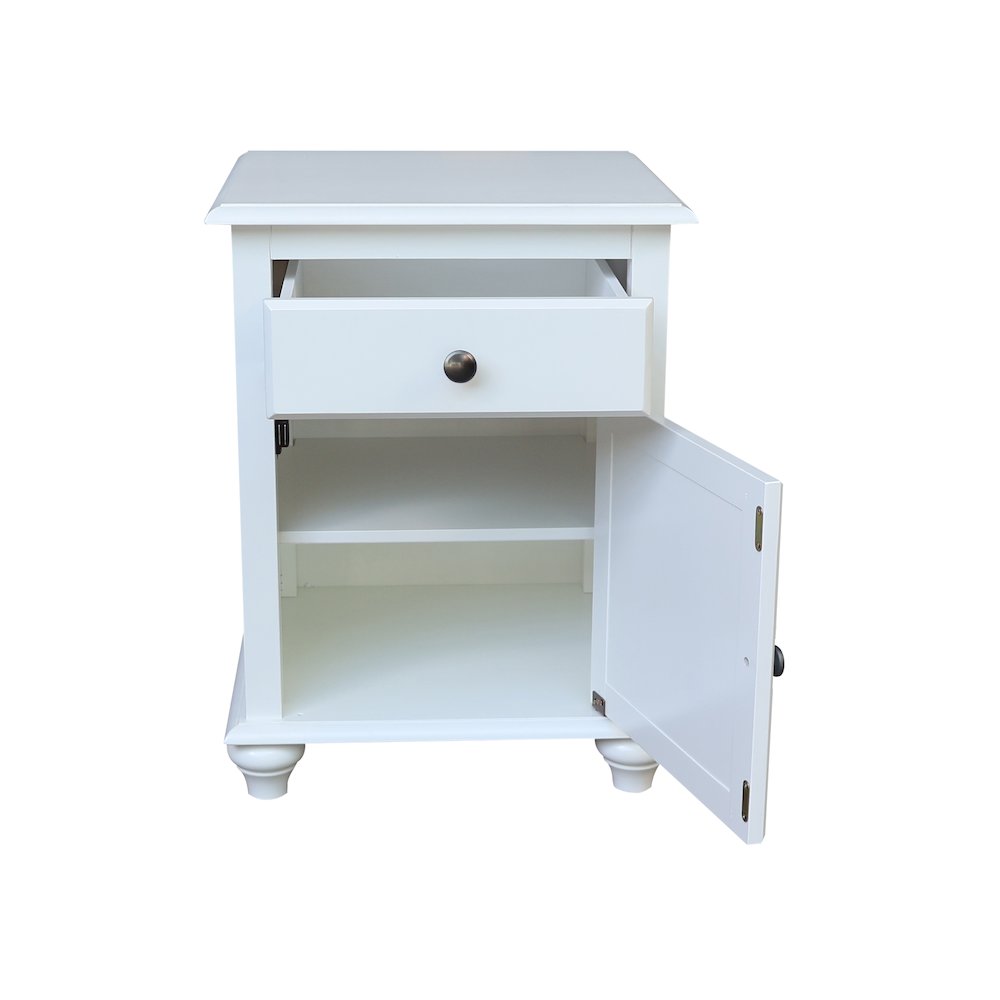 Solid Wood Nightstand with Storage Cabinet, Classic White Bedside Table. Picture 8