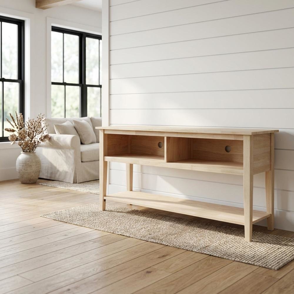 Unfinished Hardwood TV Stand with Spacious Surface for Modern Living. Picture 2