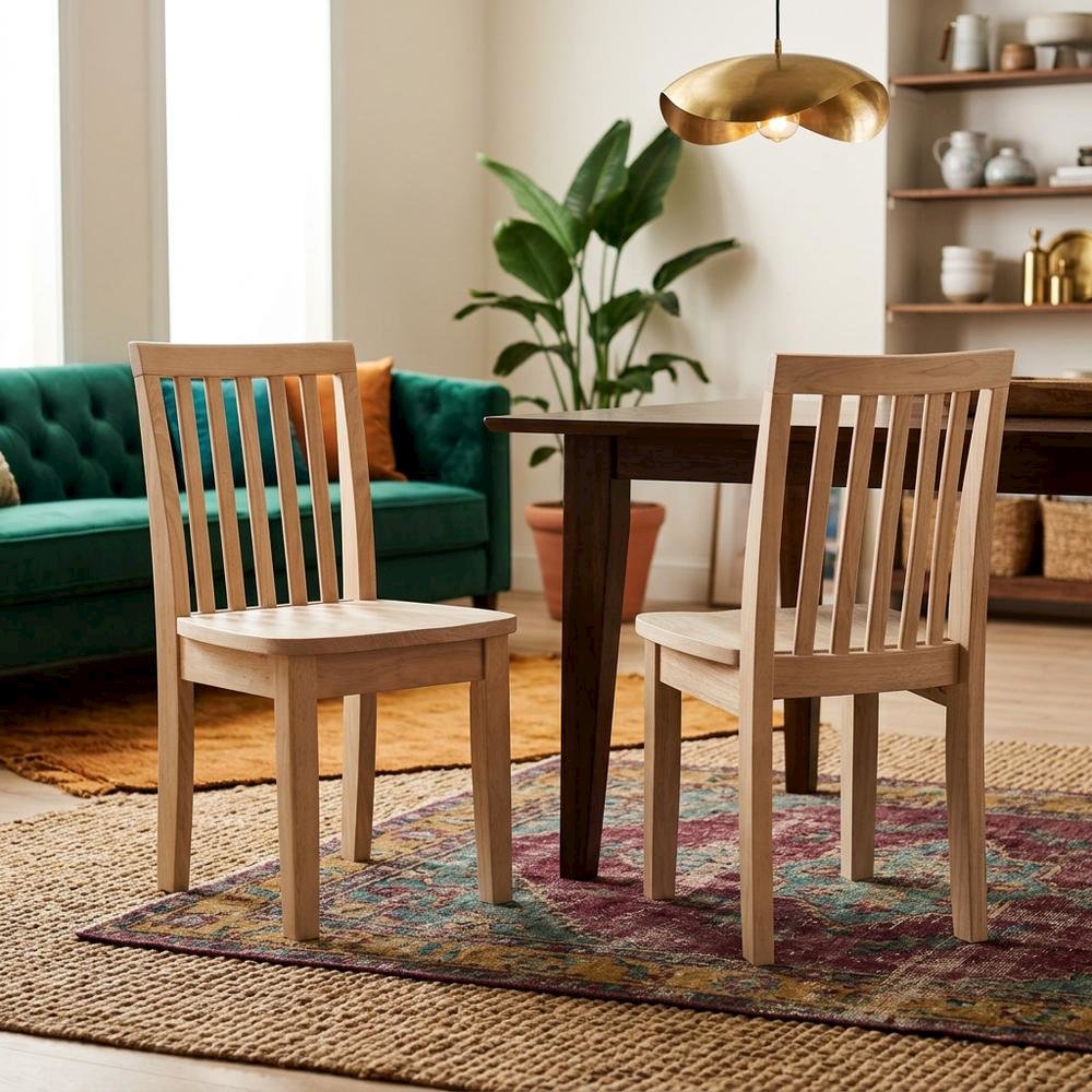 Solid Wood Dining Chairs, Mission-Style Juvenile Unfinished Hardwood Set. Picture 2