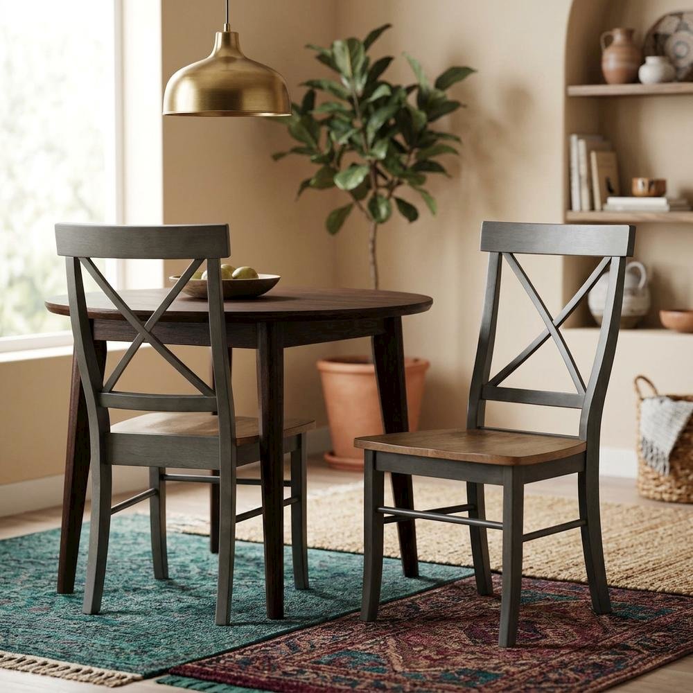 Hardwood X-Back Dining Chairs with Solid Wood Seat for Dining Room, Set of 2. Picture 2