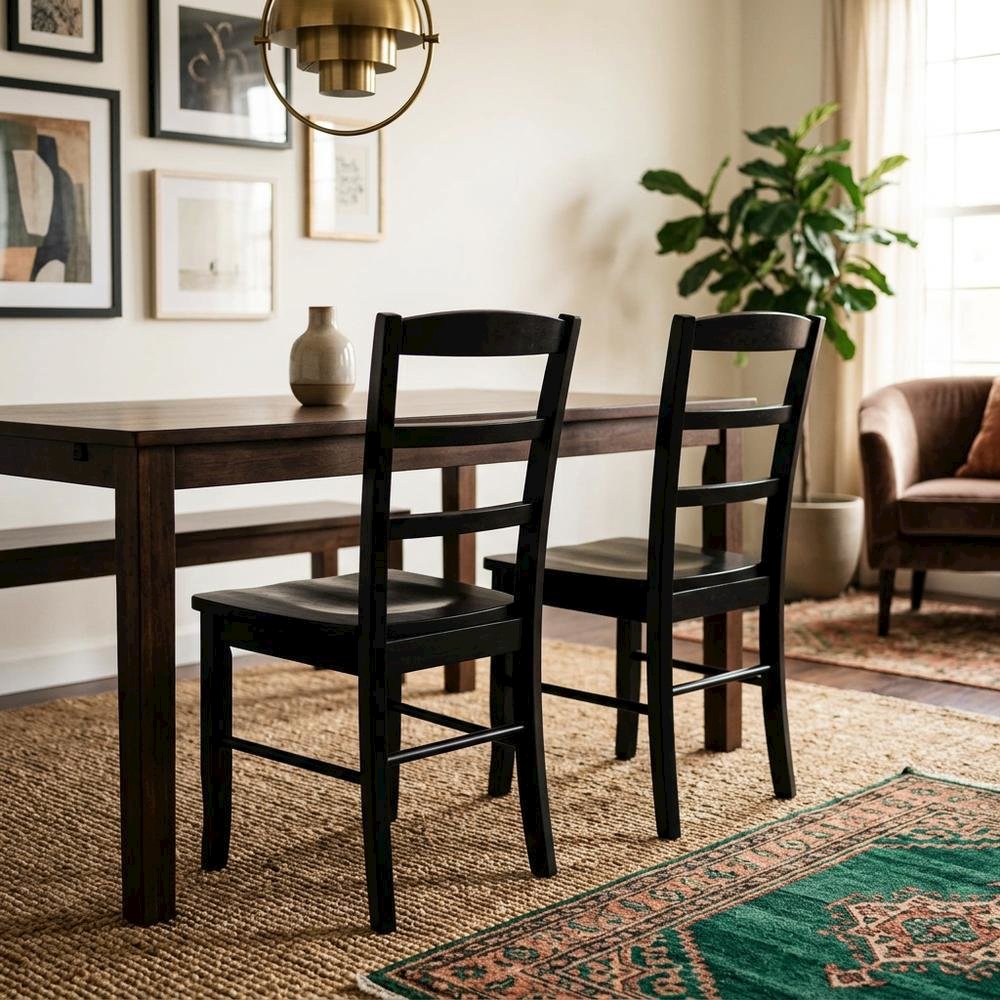 Solid Wood Ladderback Dining Chairs for Kitchen and Dining Room, Set of 2. Picture 2