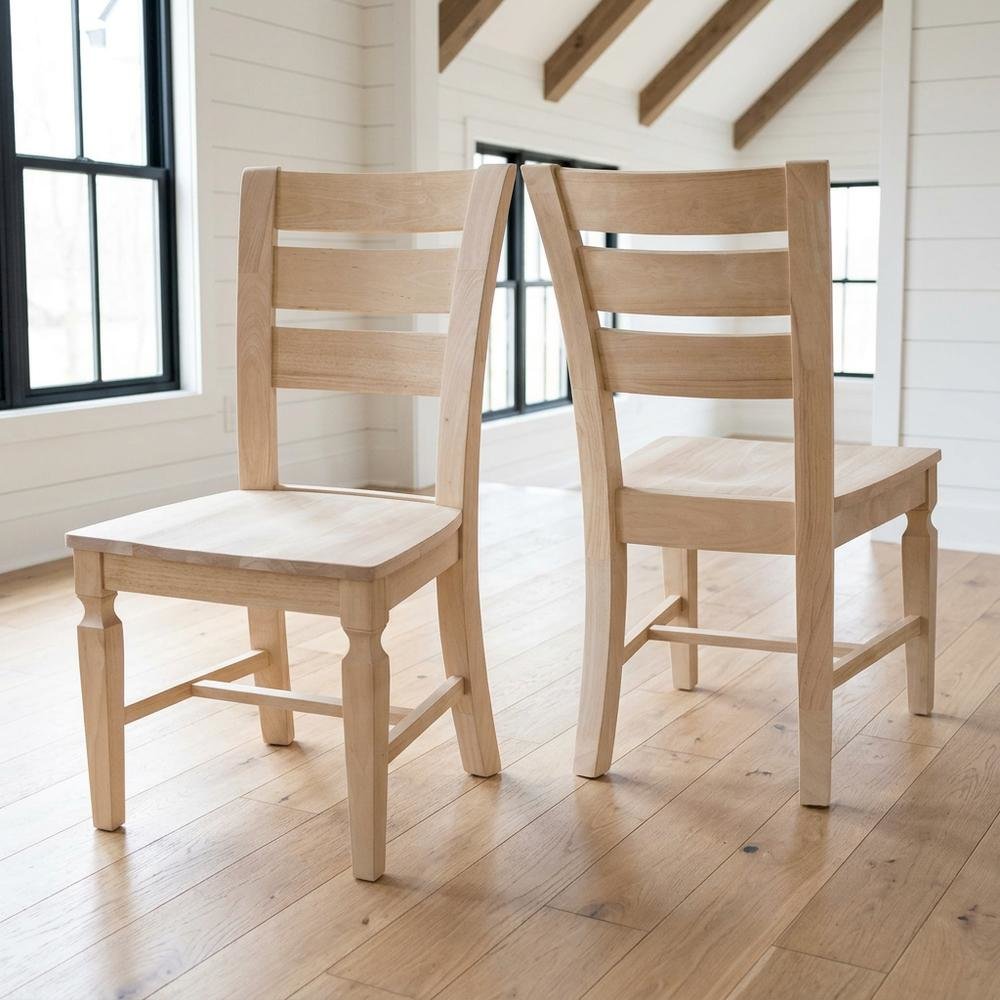 Solid Hardwood Ladder-Back Dining Chairs, Unfinished, Set of 2. Picture 2