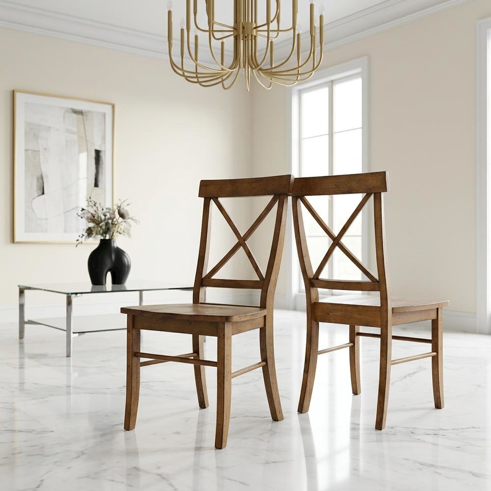 Solid Hardwood X-Back Dining Chair with Contoured Wood Seat for Dining Room. Picture 2