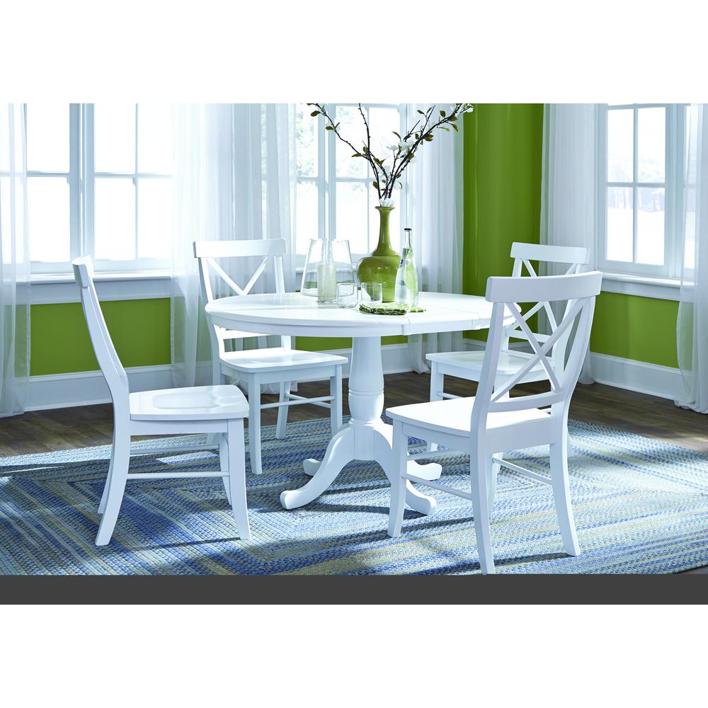 36" Round Extension Dining Table With 4 X-Back Chairs, White. Picture 1