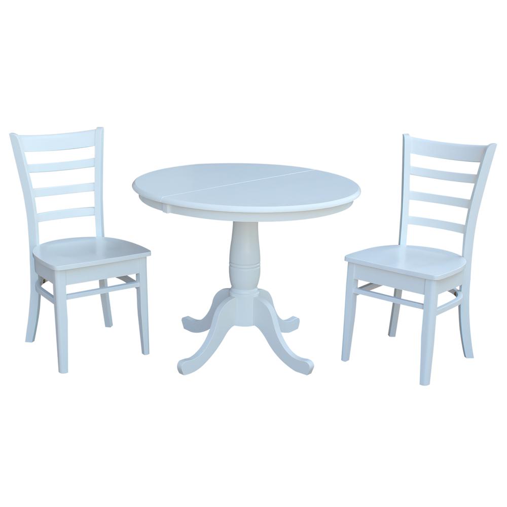 36" Round Extension Dining Table With 2 Emily Chairs, White. Picture 1