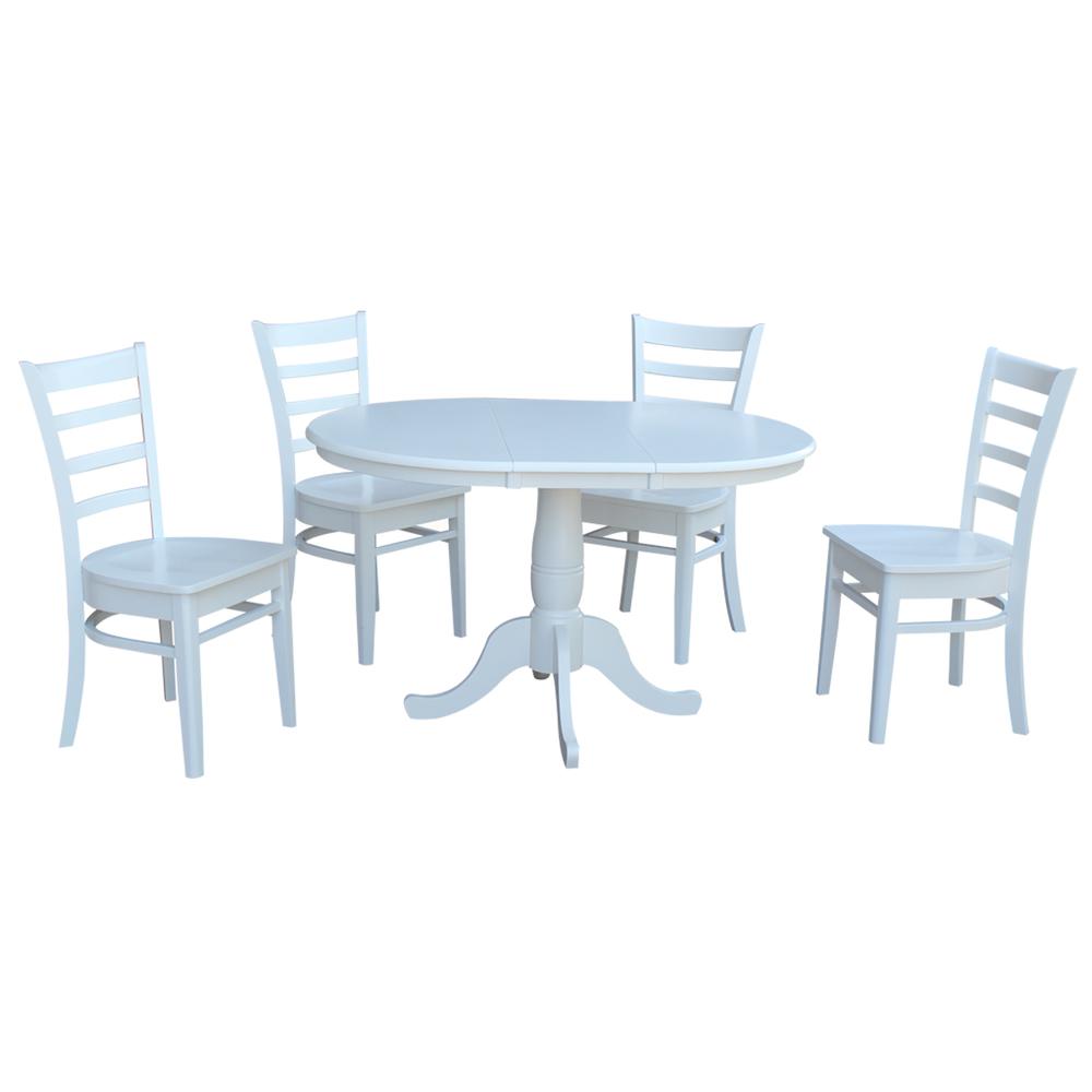 36" Round Extension Dining Table With 4 Emily Chairs, White. Picture 1