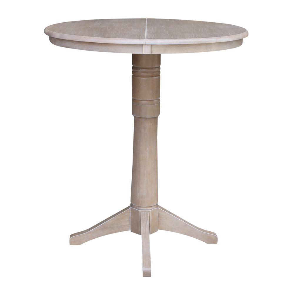36" Round Top Pedestal Table With 12" Leaf - 28.9"H - Dining Height, Washed Gray Taupe. Picture 20
