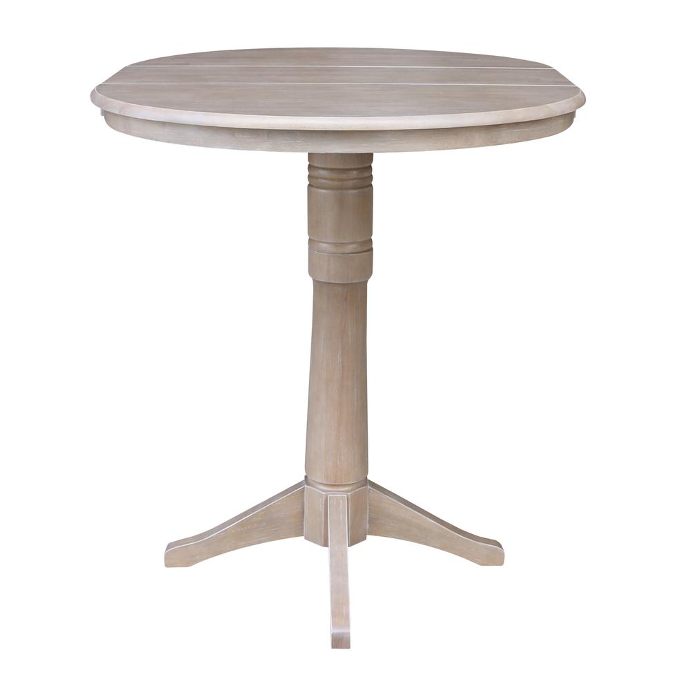 36" Round Top Pedestal Table With 12" Leaf - 28.9"H - Dining Height, Washed Gray Taupe. Picture 21