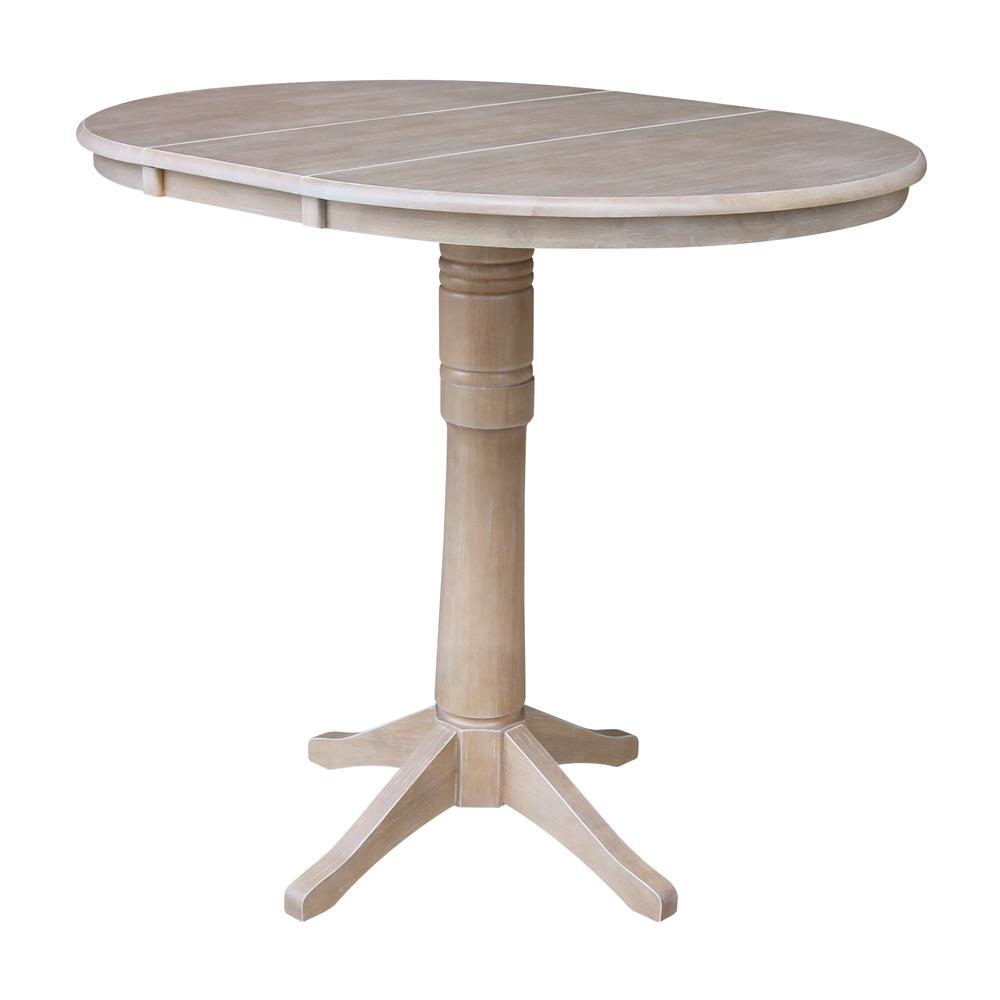 36" Round Top Pedestal Table With 12" Leaf - 28.9"H - Dining Height, Washed Gray Taupe. Picture 24