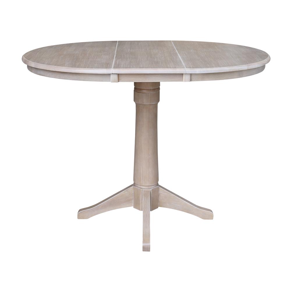 36" Round Top Pedestal Table With 12" Leaf - 28.9"H - Dining Height, Washed Gray Taupe. Picture 11