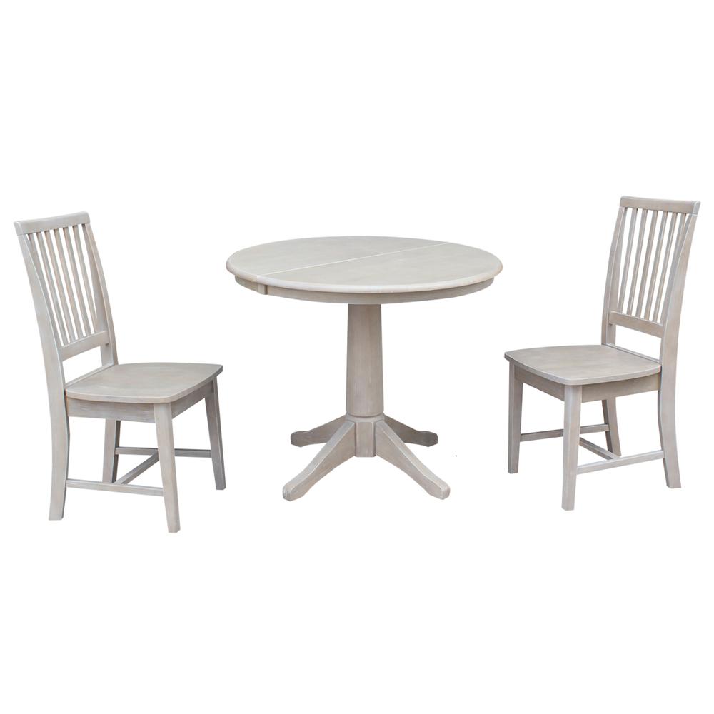36" Round Top Pedestal Table With 12" Leaf - 28.9"H - Dining Height, Washed Gray Taupe. Picture 28