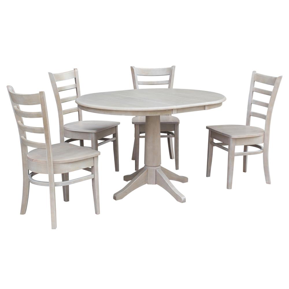 36" Round Top Pedestal Table With 12" Leaf - 28.9"H - Dining Height, Washed Gray Taupe. Picture 33