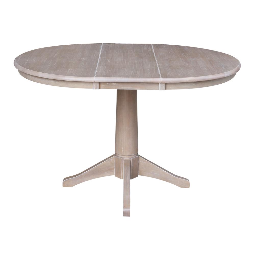 36" Round Top Pedestal Table With 12" Leaf - 28.9"H - Dining Height, Washed Gray Taupe. Picture 2