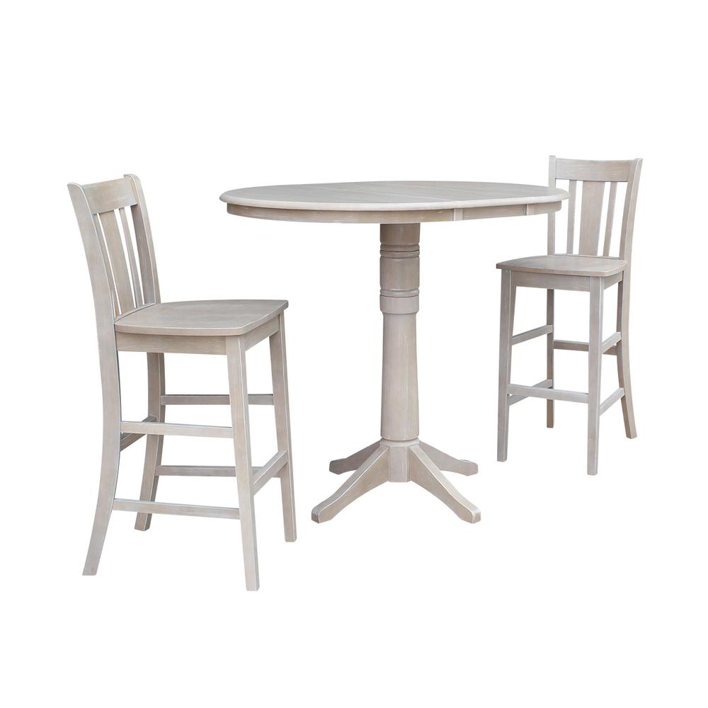 36" Round Top Pedestal Table With 12" Leaf - 28.9"H - Dining Height, Washed Gray Taupe. Picture 35
