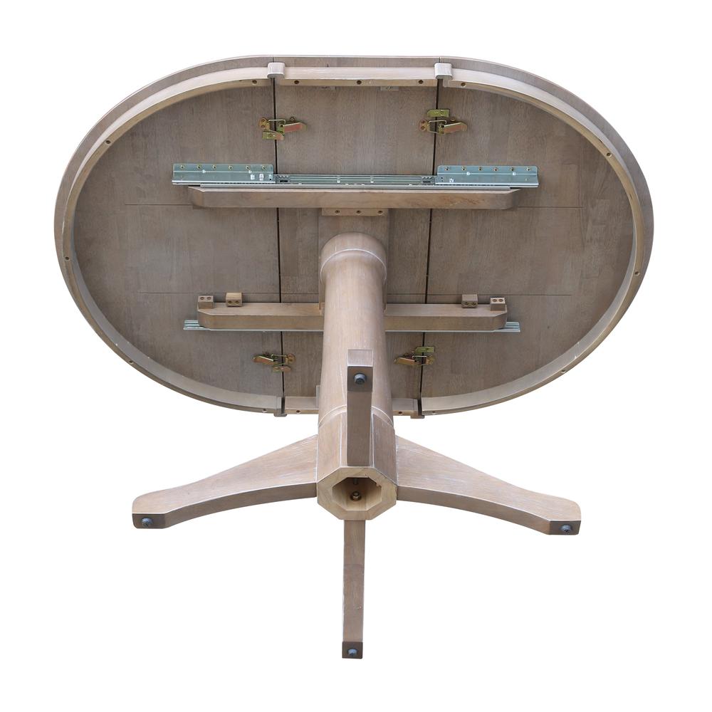 36" Round Top Pedestal Table With 12" Leaf - 28.9"H - Dining Height, Washed Gray Taupe. Picture 6