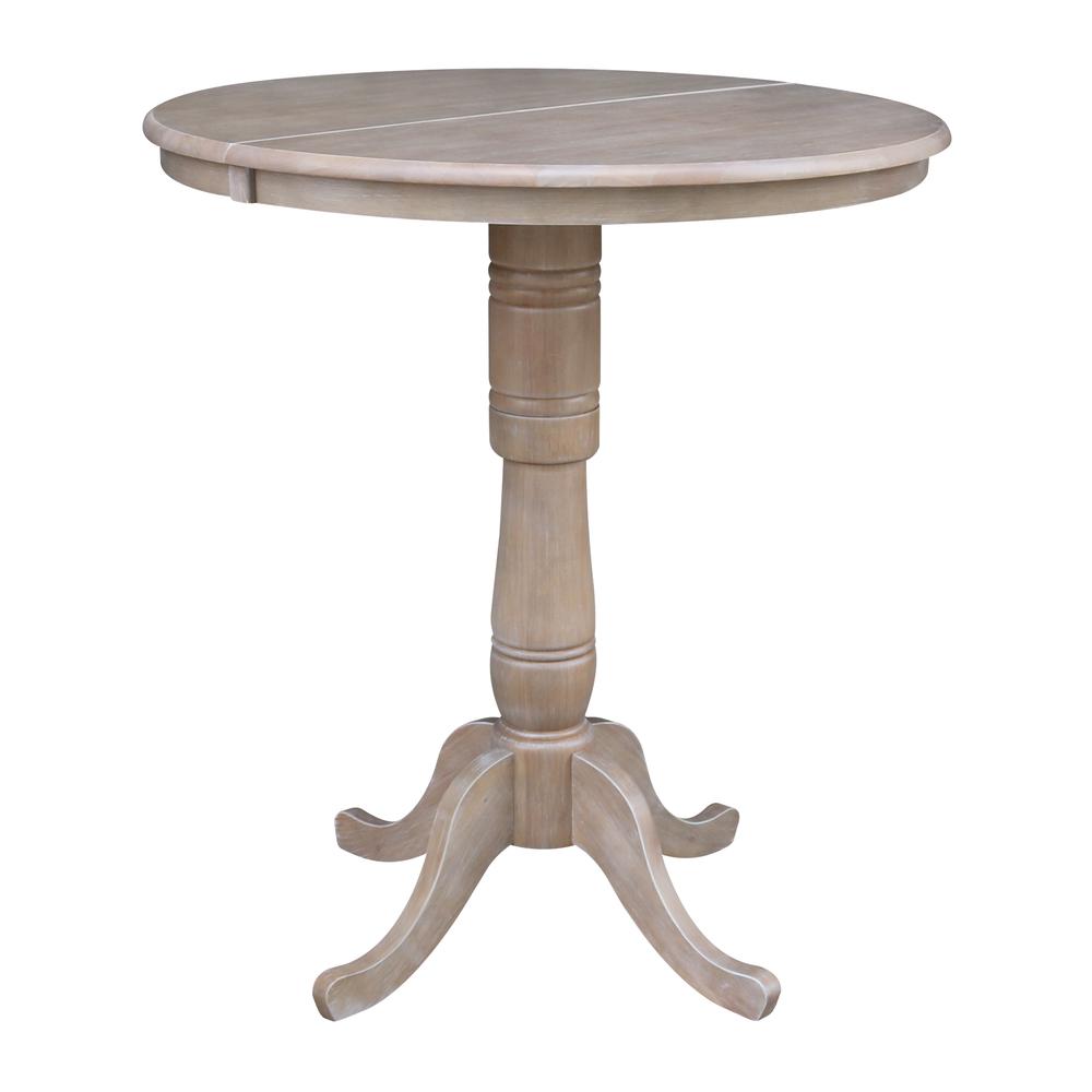 36" Round Top Pedestal Table With 12" Leaf - 34.9"H - Dining or Counter Height, Washed Gray Taupe. Picture 15