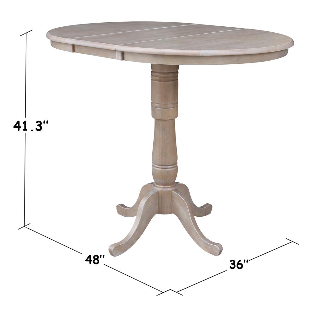 36" Round Top Pedestal Table With 12" Leaf - 34.9"H - Dining or Counter Height, Washed Gray Taupe. Picture 8