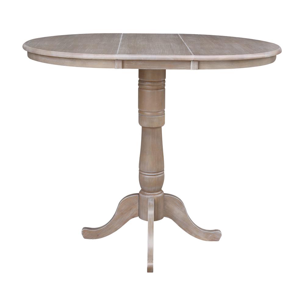 36" Round Top Pedestal Table With 12" Leaf - 34.9"H - Dining or Counter Height, Washed Gray Taupe. Picture 9