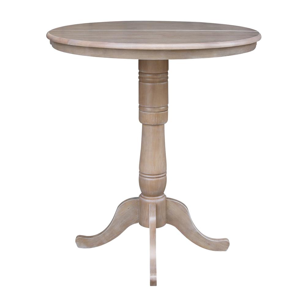 36" Round Top Pedestal Table With 12" Leaf - 34.9"H - Dining or Counter Height, Washed Gray Taupe. Picture 12