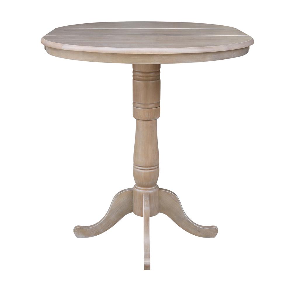 36" Round Top Pedestal Table With 12" Leaf - 34.9"H - Dining or Counter Height, Washed Gray Taupe. Picture 11