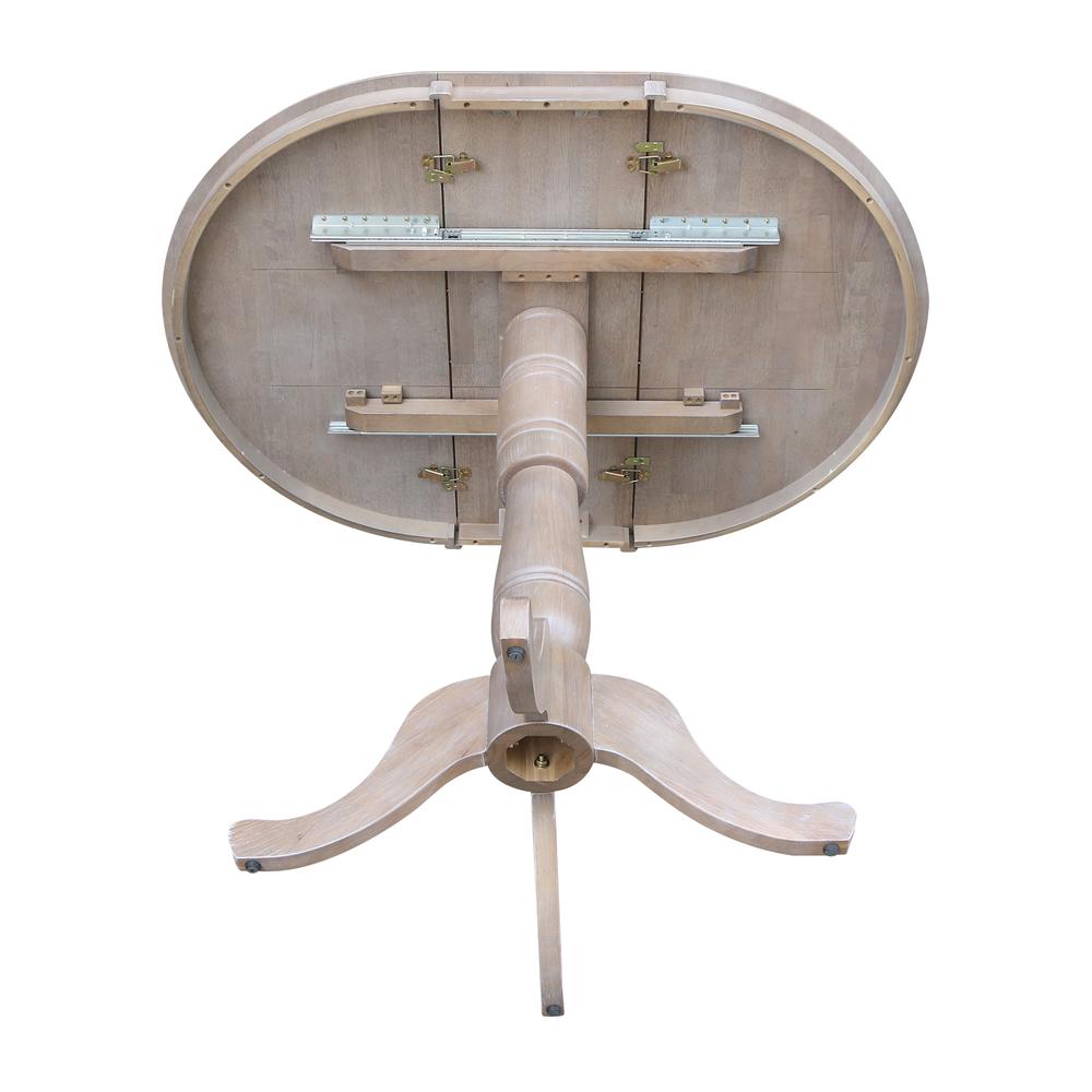 36" Round Top Pedestal Table With 12" Leaf - 34.9"H - Dining or Counter Height, Washed Gray Taupe. Picture 13