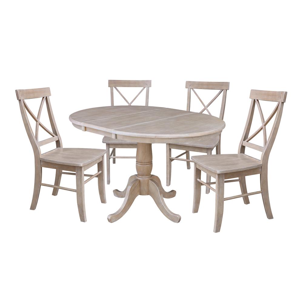 36" Round Extension Dining Table with Four Chairs, Washed Gray Taupe, Washed Gray Taupe. Picture 1