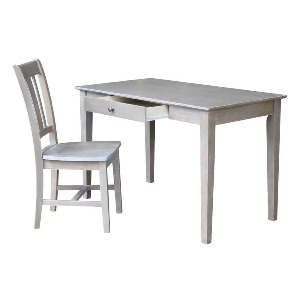 Desk With Drawer - Basic Size And Chair, Washed Gray Taupe. Picture 1