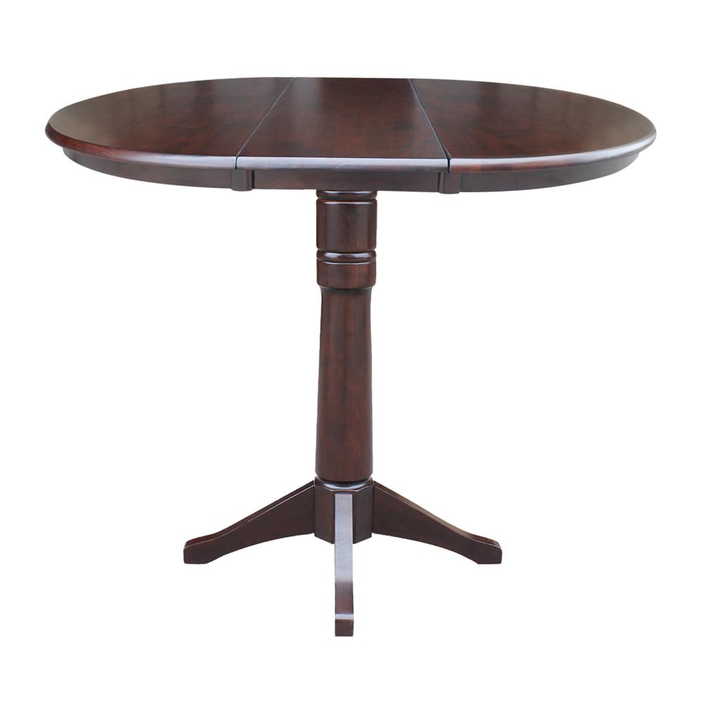 36" Round Top Pedestal Table With 12" Leaf - 28.9"H - Dining Height, Rich Mocha. Picture 14