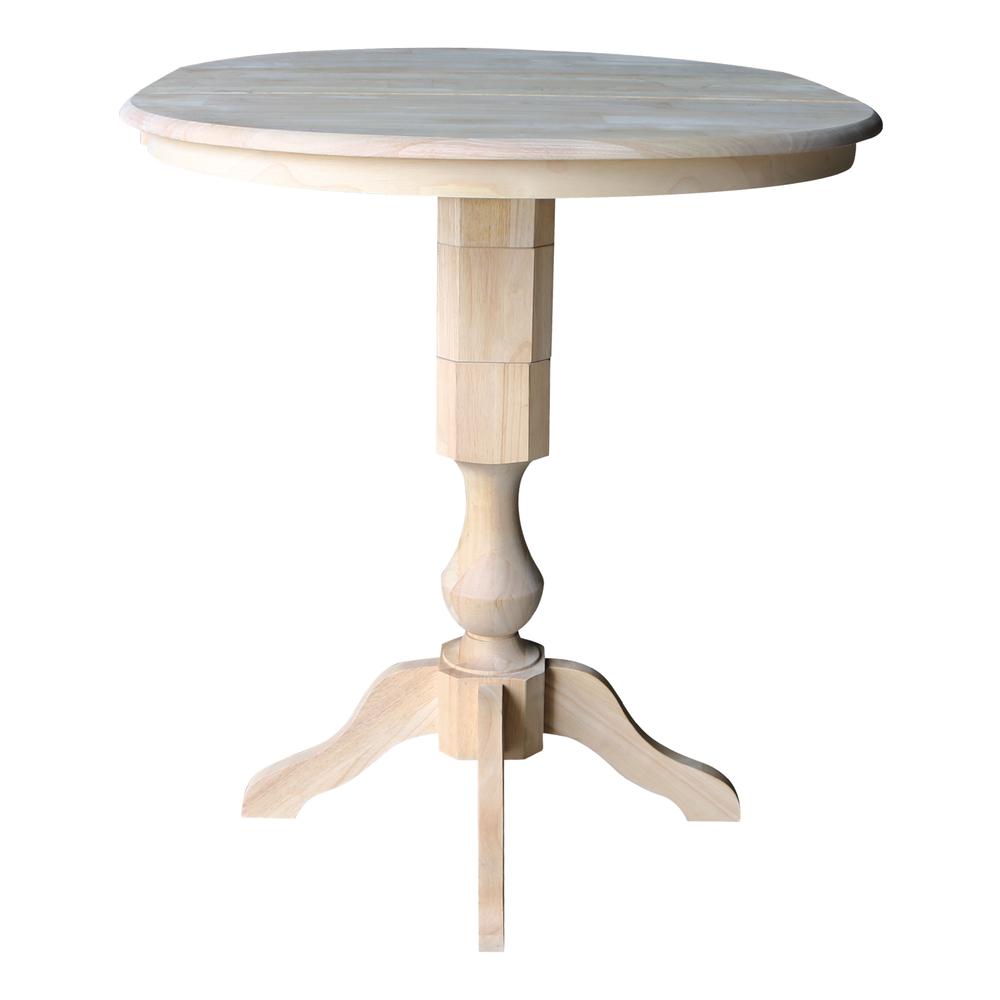 36" Round Top Pedestal Table With 12" Leaf - 34.9"H - Dining or Counter Height, Unfinished. Picture 11
