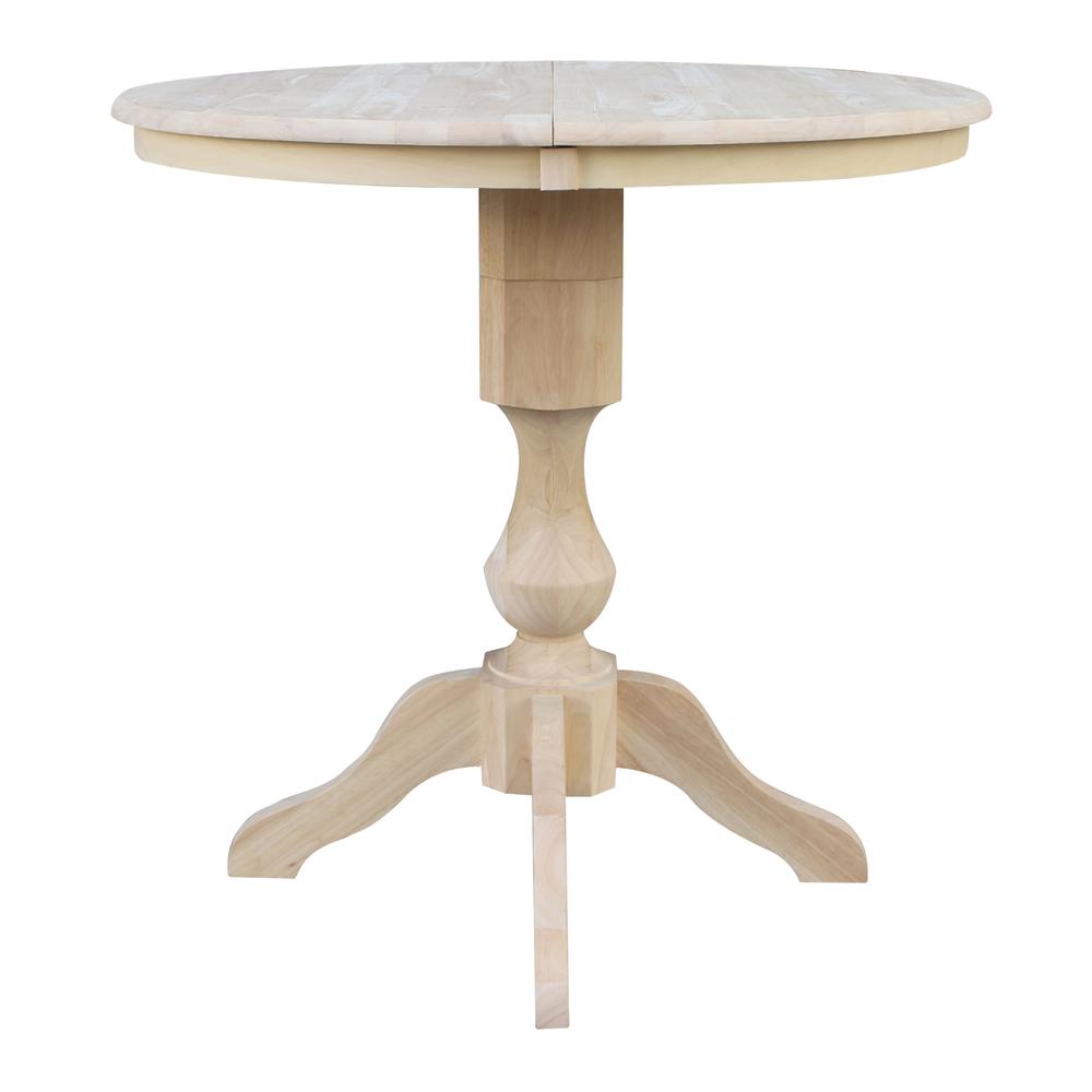 36" Round Top Pedestal Table With 12" Leaf - 34.9"H - Dining or Counter Height, Unfinished. Picture 3