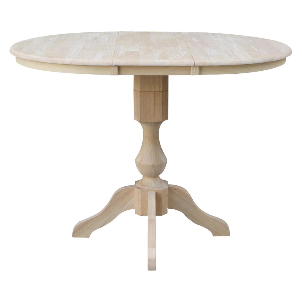 36" Round Top Pedestal Table With 12" Leaf - 34.9"H - Dining or Counter Height, Unfinished. Picture 2