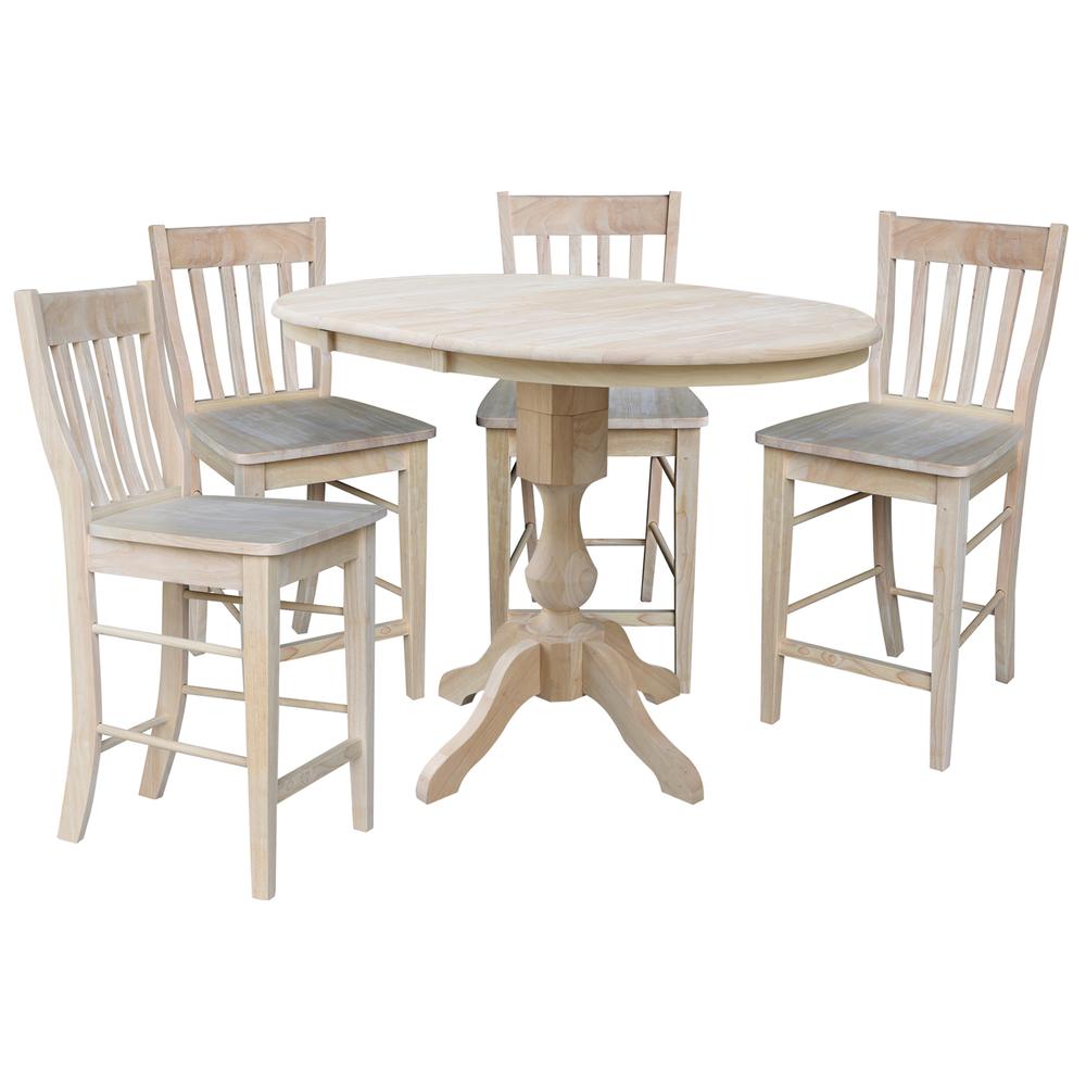 36" Round Top Pedestal Table With 12" Leaf - 34.9"H - Dining or Counter Height, Unfinished. Picture 17