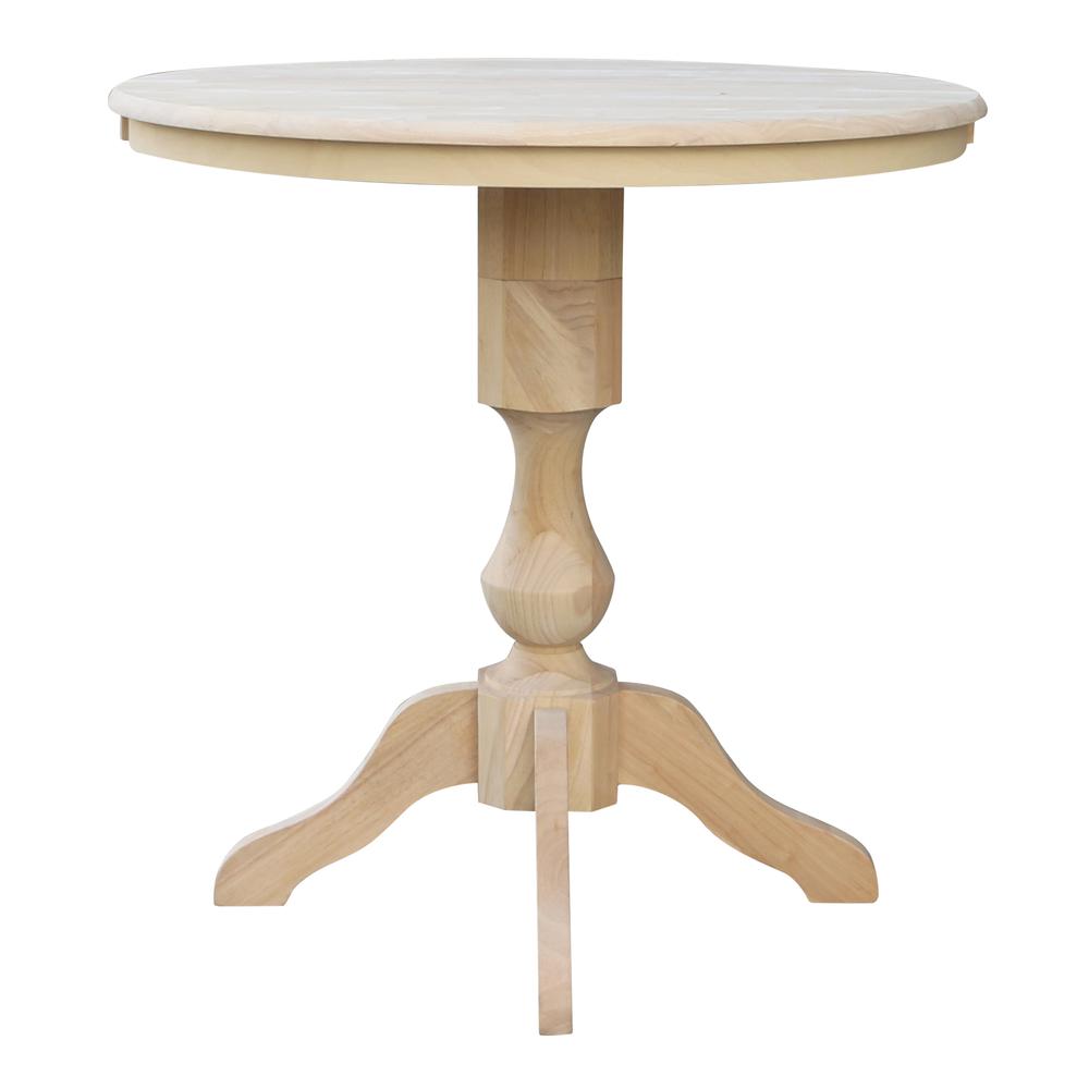 36" Round Top Pedestal Table With 12" Leaf - 34.9"H - Dining or Counter Height, Unfinished. Picture 5