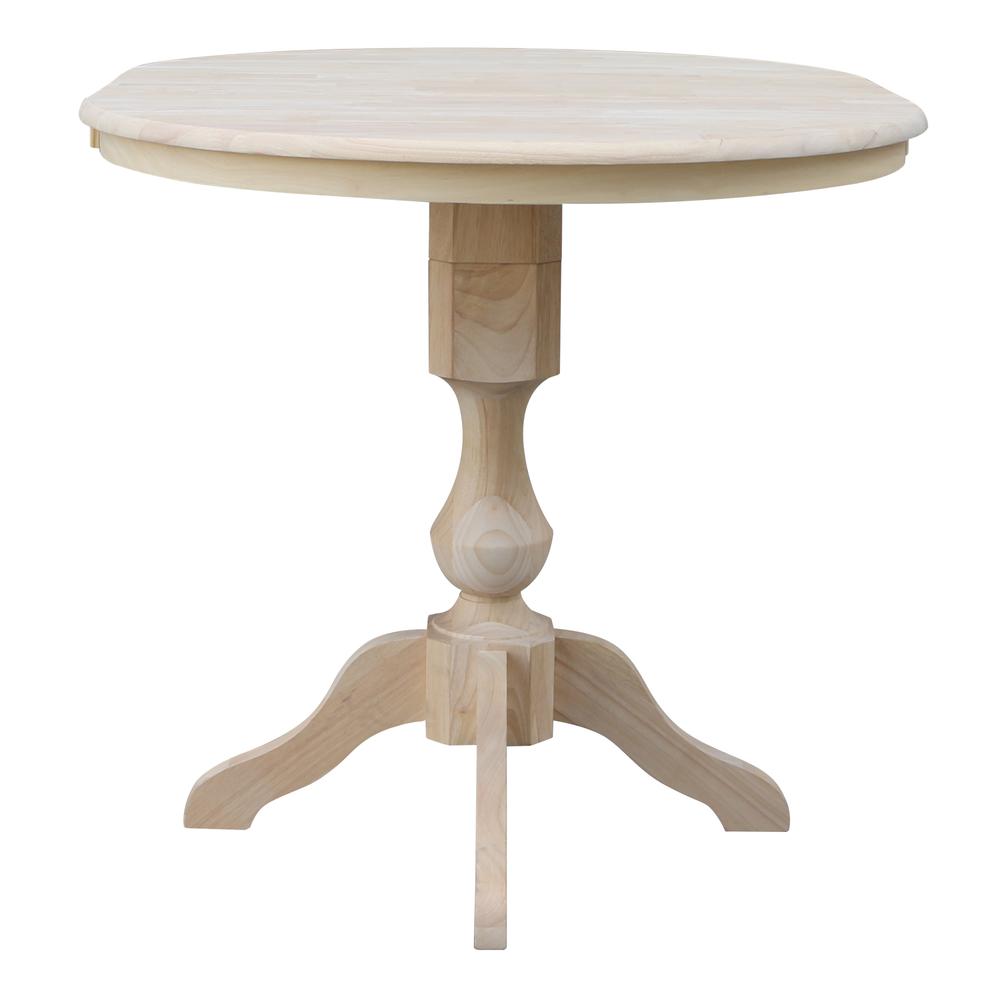 36" Round Top Pedestal Table With 12" Leaf - 34.9"H - Dining or Counter Height, Unfinished. Picture 4