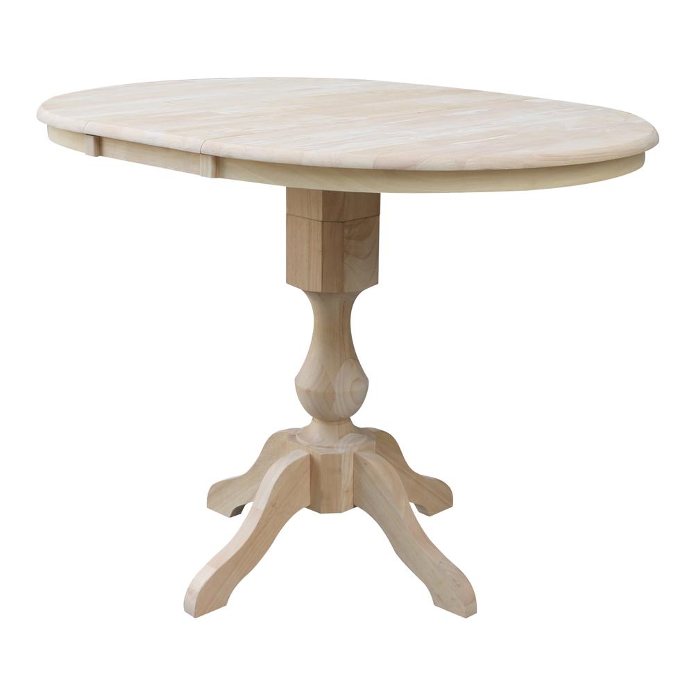 36" Round Top Pedestal Table With 12" Leaf - 34.9"H - Dining or Counter Height, Unfinished. Picture 7