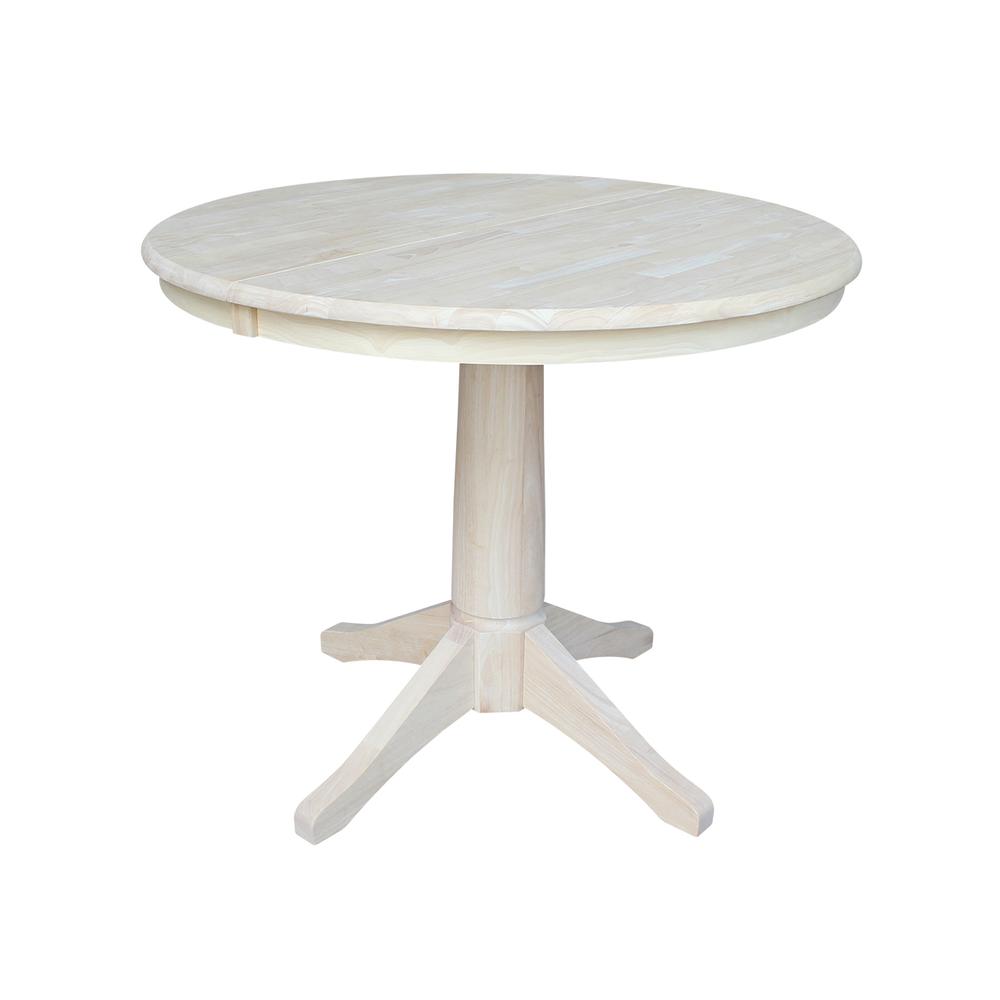 36" Round Top Pedestal Table With 12" Leaf - 28.9"H - Dining Height, Unfinished. Picture 22