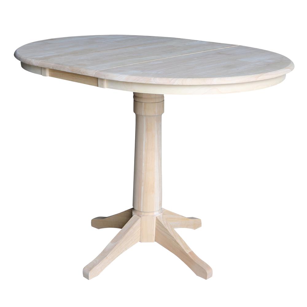 36" Round Top Pedestal Table With 12" Leaf - 28.9"H - Dining Height, Unfinished. Picture 19