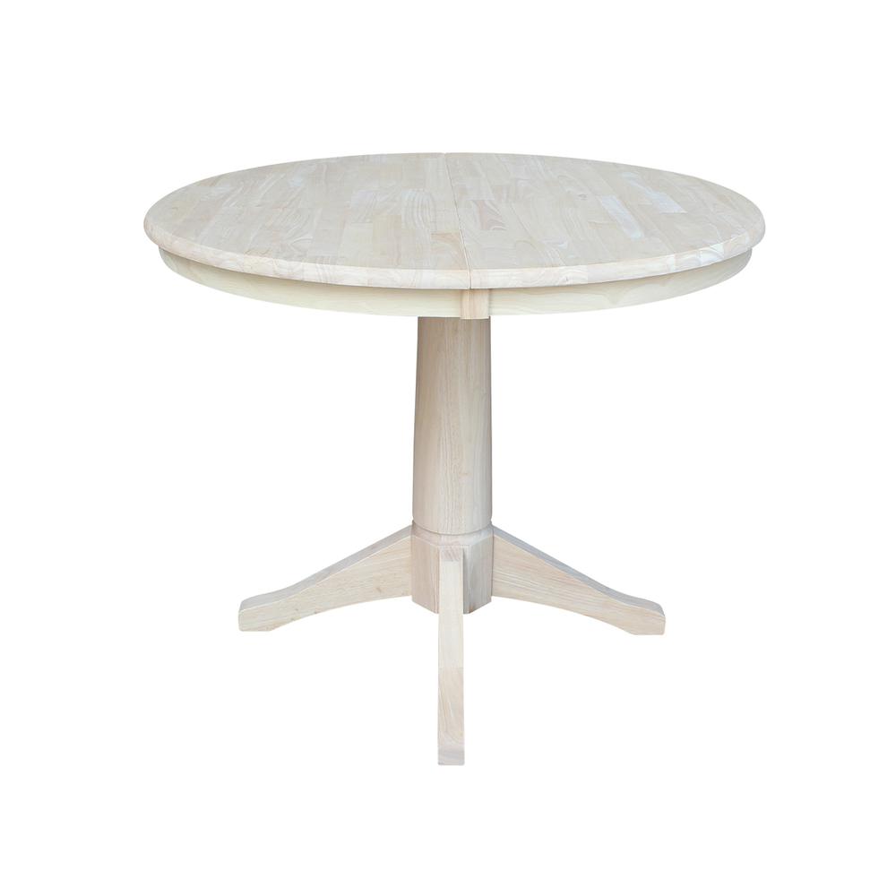 36" Round Top Pedestal Table With 12" Leaf - 28.9"H - Dining Height, Unfinished. Picture 3
