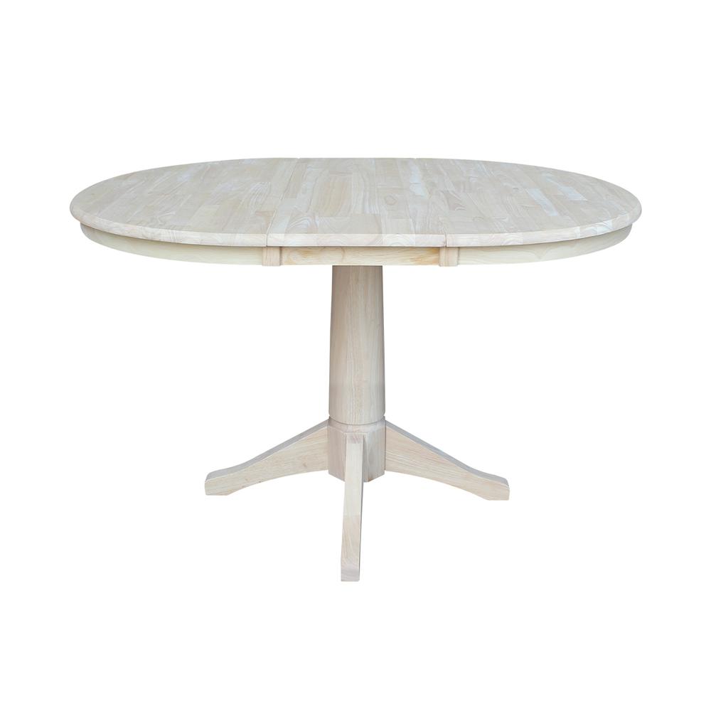 36" Round Top Pedestal Table With 12" Leaf - 28.9"H - Dining Height, Unfinished. Picture 2