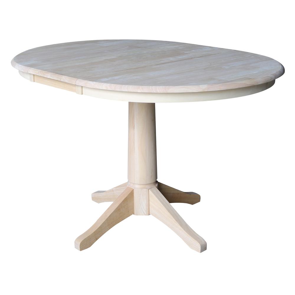 36" Round Top Pedestal Table With 12" Leaf - 28.9"H - Dining Height, Unfinished. Picture 7