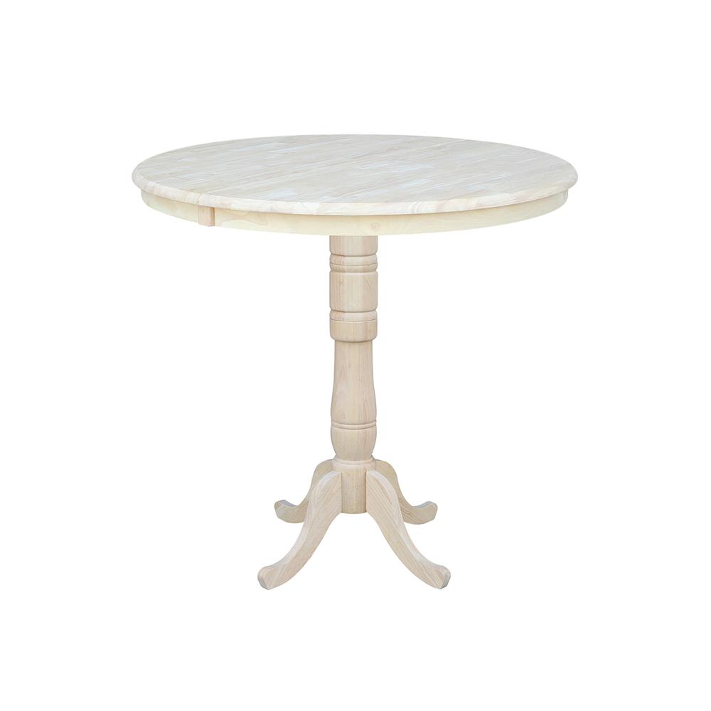 36" Round Top Pedestal Table With 12" Leaf - 34.9"H - Dining or Counter Height, Unfinished. Picture 14