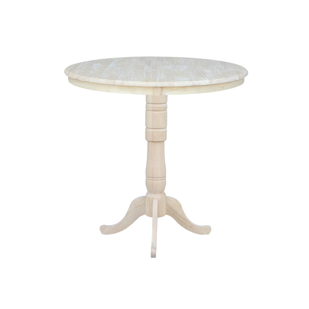 36" Round Top Pedestal Table With 12" Leaf - 34.9"H - Dining or Counter Height, Unfinished. Picture 10